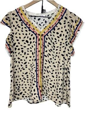 THML Flutter Sleeves Top, Leopard Woman’s Size Large
